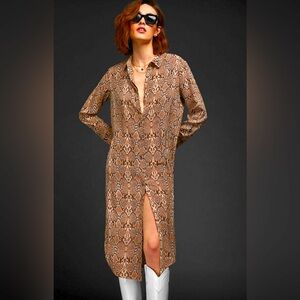 Anine Bing $299 Chelsea‎ Silk Brown Snake Python Dress Long Sleeve Mob Wife